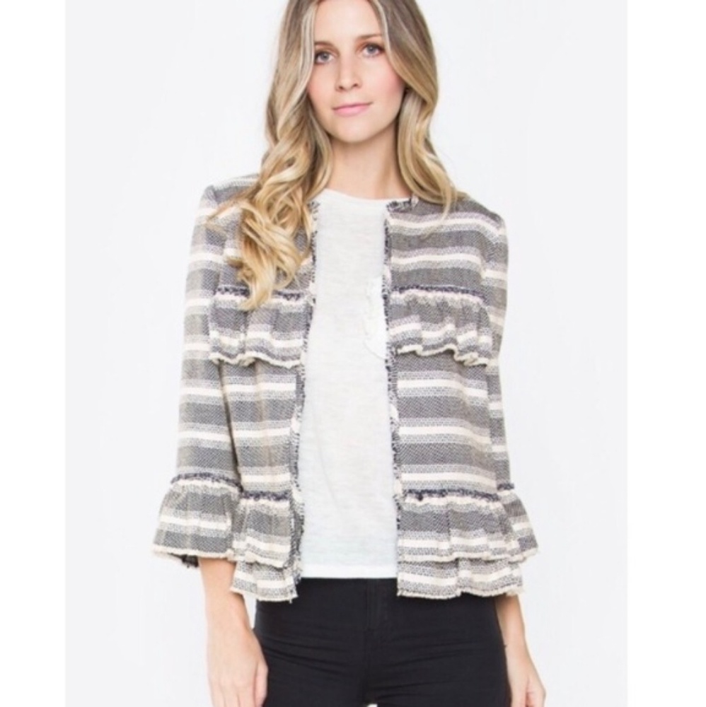 Soft Tweed Ruffle Blazer